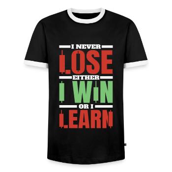 Aktienhandel Trader Börse Trading Aktien - Männer Kontrast-T-Shirt - Schwarz/Weiß - Vorne - AI Model Female 172 light (172cm) & AI Model Male 178 light (178cm)