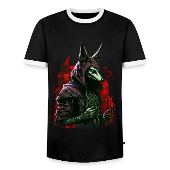 Anubi's God of the Dead Futuristic Gift - Men's Ringer Shirt - black/white - Front - AI Model Female 172 light (172cm) & AI Model Male 178 light (178cm)