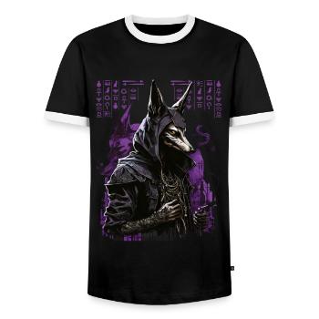 Egypt Anubi's God of the Dead Futuristic Gift - Men's Ringer Shirt - black/white - Front - AI Model Female 172 light (172cm) & AI Model Male 178 light (178cm)