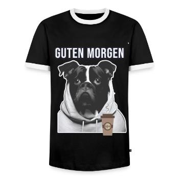 Hund mit Hoodie Guten Morgen Kaffee - Männer Kontrast-T-Shirt - Schwarz/Weiß - Vorne - AI Model Female 172 light (172cm) & AI Model Male 178 light (178cm)