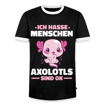 Axolotl Schwanzlurch Axolotls - Männer Kontrast-T-Shirt - Schwarz/Weiß - Vorne - AI Model Female 172 light (172cm) & AI Model Male 178 light (178cm)