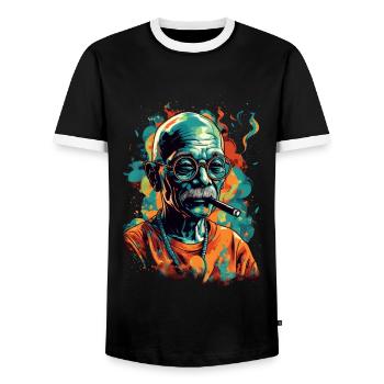 Nobel Peace Prize Laureate Mahatma Gandhi Gift - Men's Ringer Shirt - black/white - Front - AI Model Female 172 light (172cm) & AI Model Male 178 light (178cm)
