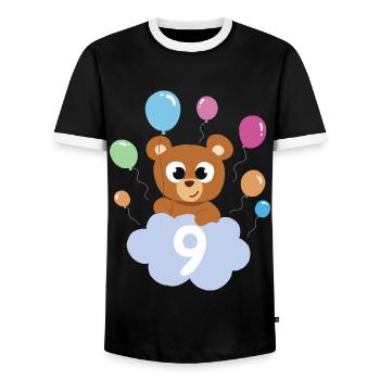 Cadeau 9 ans anniversaire garçon ou fille - T-shirt contrasté Homme - noir/blanc - Devant - AI Model Female 172 light (172cm) & AI Model Male 178 light (178cm)