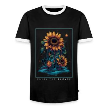 Psychedelische Sonnenblumen Garten Natur Geschenk - Männer Kontrast-T-Shirt - Schwarz/Weiß - Vorne - AI Model Female 172 light (172cm) & AI Model Male 178 light (178cm)