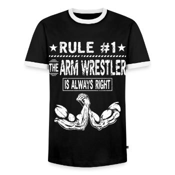 Armdrücken Der Armwrestler Armwrestling - Männer Kontrast-T-Shirt - Schwarz/Weiß - Vorne - AI Model Female 172 light (172cm) & AI Model Male 178 light (178cm)