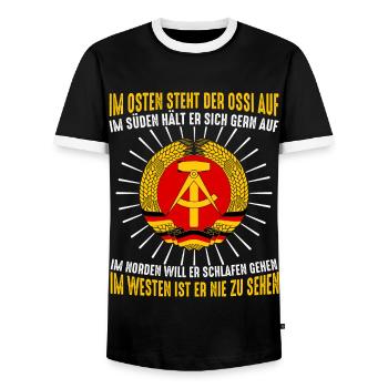Ostdeutschland Osten Ossi DDR Heimat Ostblock - Männer Kontrast-T-Shirt - Schwarz/Weiß - Vorne - AI Model Female 172 light (172cm) & AI Model Male 178 light (178cm)