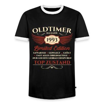Oldtimer 30. Geburtstag Mann Mai Jahrgang 1993 - Männer Kontrast-T-Shirt - Schwarz/Weiß - Vorne - AI Model Female 172 light (172cm) & AI Model Male 178 light (178cm)