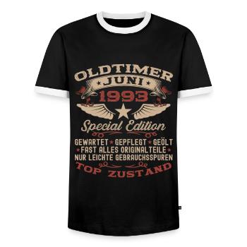 30. Geburtstag Mann Juni Jahrgang 1993 Oldtimer - Männer Kontrast-T-Shirt - Schwarz/Weiß - Vorne - AI Model Female 172 light (172cm) & AI Model Male 178 light (178cm)