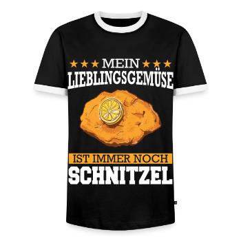 Wiener Schnitzel Plätzli Österreich Essen - Männer Kontrast-T-Shirt - Schwarz/Weiß - Vorne - AI Model Female 172 light (172cm) & AI Model Male 178 light (178cm)