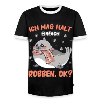 Robbe Robben Seerobbe Seelöwe Tier Seehund - Männer Kontrast-T-Shirt - Schwarz/Weiß - Vorne - AI Model Female 172 light (172cm) & AI Model Male 178 light (178cm)