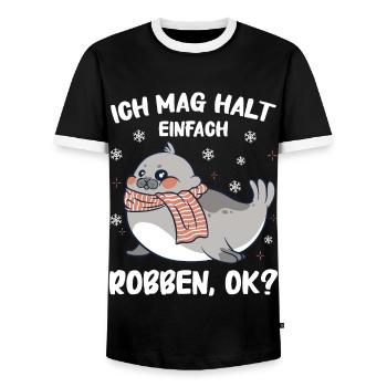 Robbe Robben Seerobbe Seelöwe Tier Seehund - Männer Kontrast-T-Shirt - Schwarz/Weiß - Vorne - AI Model Female 172 light (172cm) & AI Model Male 178 light (178cm)