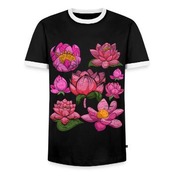 Lotus Blossom Garden Flowers Gardener Gift Botany - Men's Ringer Shirt - black/white - Front - AI Model Female 172 light (172cm) & AI Model Male 178 light (178cm)