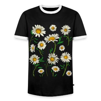 Flowers Blossom Garden Daisy Gift Botany - Men's Ringer Shirt - black/white - Front - AI Model Female 172 light (172cm) & AI Model Male 178 light (178cm)