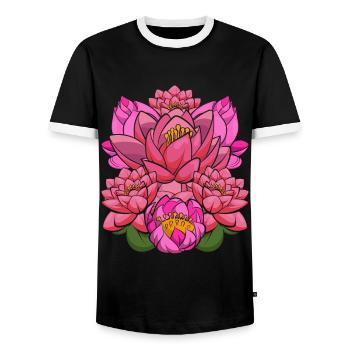 Botanist Lotus Blossoms Gardener Gift Botany - Men's Ringer Shirt - black/white - Front - AI Model Female 172 light (172cm) & AI Model Male 178 light (178cm)
