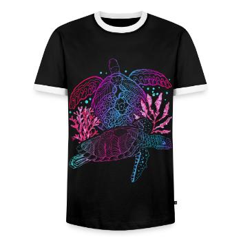Polynesia Sea Animal Gift Animal Turtle - Men's Ringer Shirt - black/white - Front - AI Model Female 172 light (172cm) & AI Model Male 178 light (178cm)