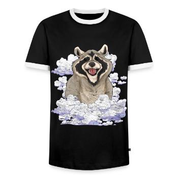 Trash Panda Forest Animal Gift Clouds Raccoon - Men's Ringer Shirt - black/white - Front - AI Model Female 172 light (172cm) & AI Model Male 178 light (178cm)