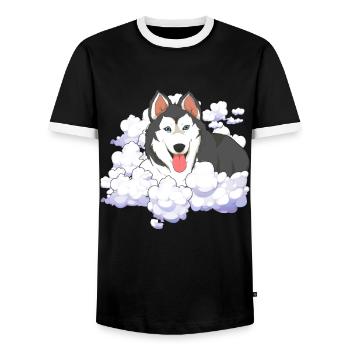 Siberian Sled Dog Gift Clouds Husky - Men's Ringer Shirt - black/white - Front - AI Model Female 172 light (172cm) & AI Model Male 178 light (178cm)