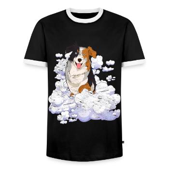 Pet Cloud Dogs Gift Australian Shepherd - Men's Ringer Shirt - black/white - Front - AI Model Female 172 light (172cm) & AI Model Male 178 light (178cm)