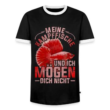 Meine Kampffische und ich mögen dich nicht Tier - Männer Kontrast-T-Shirt - Schwarz/Weiß - Vorne - AI Model Female 172 light (172cm) & AI Model Male 178 light (178cm)