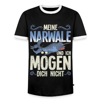 Meine Narwale und ich mögen dich nicht Narwal - Männer Kontrast-T-Shirt - Schwarz/Weiß - Vorne - AI Model Female 172 light (172cm) & AI Model Male 178 light (178cm)