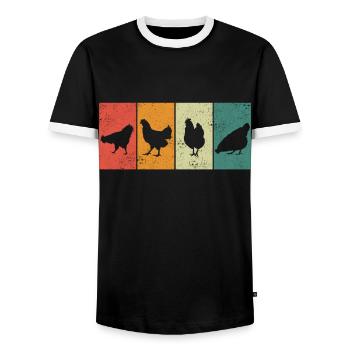 Chicken Chickens Farmer Farmer Farm Rooster - Men's Ringer Shirt - black/white - Front - AI Model Female 172 light (172cm) & AI Model Male 178 light (178cm)