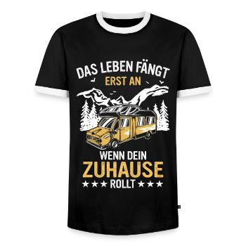 Camping Wohnwagen Camper - Männer Kontrast-T-Shirt - Schwarz/Weiß - Vorne - AI Model Female 172 light (172cm) & AI Model Male 178 light (178cm)