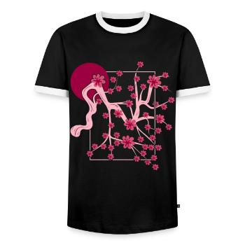 Japan Kirschblüte Japanischer Mond Geschenk Sakura - Männer Kontrast-T-Shirt - Schwarz/Weiß - Vorne - AI Model Female 172 light (172cm) & AI Model Male 178 light (178cm)
