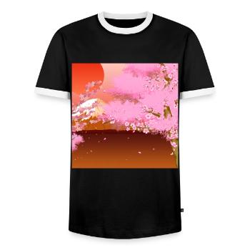 Japan Sakura Tree Gift Japanese Cherry Blossoms - Men's Ringer Shirt - black/white - Front - AI Model Female 172 light (172cm) & AI Model Male 178 light (178cm)