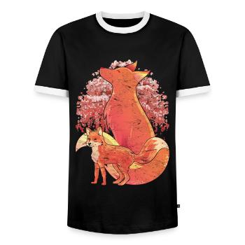Forest Dweller Sakura Gift Cherry Blossom Fox - Men's Ringer Shirt - black/white - Front - AI Model Female 172 light (172cm) & AI Model Male 178 light (178cm)