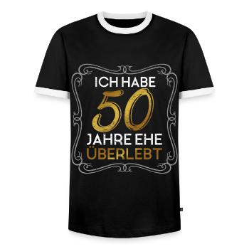 Ich habe 50 Jahre Ehe überlebt Lustiges Hochzeit - Männer Kontrast-T-Shirt - Schwarz/Weiß - Vorne - AI Model Female 172 light (172cm) & AI Model Male 178 light (178cm)
