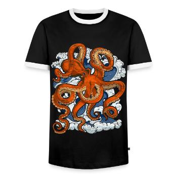 Ocean Animal Lover Octopus Gift Octopus Octopus - Men's Ringer Shirt - black/white - Front - AI Model Female 172 light (172cm) & AI Model Male 178 light (178cm)