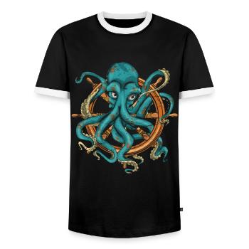 Octopus Sea Life Ocean Animal Gift Octopus - Men's Ringer Shirt - black/white - Front - AI Model Female 172 light (172cm) & AI Model Male 178 light (178cm)