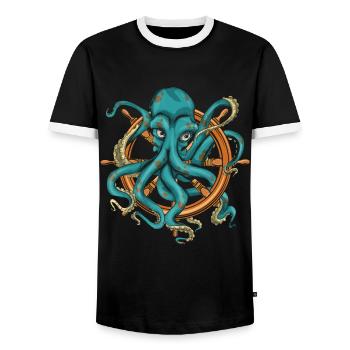 Ocean Animal Octopus Sea Animal Gift Octopus - Men's Ringer Shirt - black/white - Front - AI Model Female 172 light (172cm) & AI Model Male 178 light (178cm)