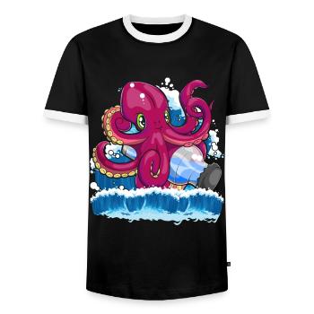 Sea Creatures Ocean Animal Gift Cute Kraken - Men's Ringer Shirt - black/white - Front - AI Model Female 172 light (172cm) & AI Model Male 178 light (178cm)