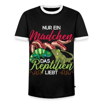 Nur ein Mädchen das Reptilien liebt Tropen Reptil - Männer Kontrast-T-Shirt - Schwarz/Weiß - Vorne - AI Model Female 172 light (172cm) & AI Model Male 178 light (178cm)