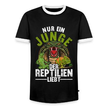 Nur ein Junge der Reptilien liebt Geschenk Reptil - Männer Kontrast-T-Shirt - Schwarz/Weiß - Vorne - AI Model Female 172 light (172cm) & AI Model Male 178 light (178cm)