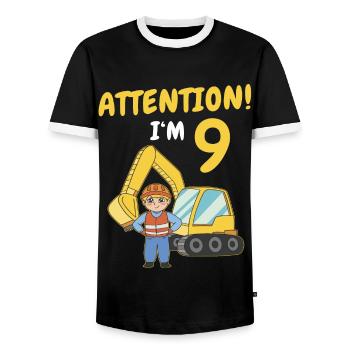 Cadeau 9 ans anniversaire garçon ou fille - T-shirt contrasté Homme - noir/blanc - Devant - AI Model Female 172 light (172cm) & AI Model Male 178 light (178cm)