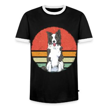 Border Collie Propriétaire de chien - T-shirt contrasté Homme - noir/blanc - Devant - AI Model Female 172 light (172cm) & AI Model Male 178 light (178cm)
