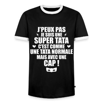 Une Super Tata - Tata Exceptionnelle - T-shirt contrasté Homme - noir/blanc - Devant - AI Model Female 172 light (172cm) & AI Model Male 178 light (178cm)