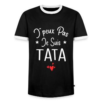 Tante / Tata / Marraine / Oncle / Nourrice / Bébé - T-shirt contrasté Homme - noir/blanc - Devant - AI Model Female 172 light (172cm) & AI Model Male 178 light (178cm)