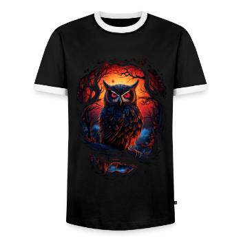 Beautiful owl with big eyes at night - Men's Ringer Shirt - black/white - Front - AI Model Female 172 light (172cm) & AI Model Male 178 light (178cm)