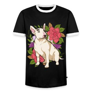 Hundeliebhaber Geschenk Blumen Hunde Bull Terrier - Männer Kontrast-T-Shirt - Schwarz/Weiß - Vorne - AI Model Female 172 light (172cm) & AI Model Male 178 light (178cm)