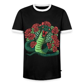 Roses Snake Animal Lover Reptile Gift Cobra - Men's Ringer Shirt - black/white - Front - AI Model Female 172 light (172cm) & AI Model Male 178 light (178cm)