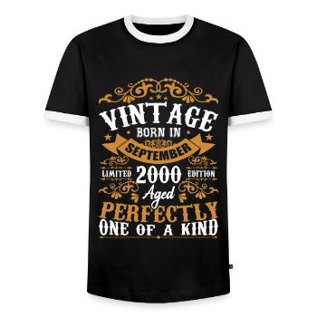 September 2000 Birthday Gift September 2000 - Men's Ringer Shirt - black/white - Front - AI Model Female 172 light (172cm) & AI Model Male 178 light (178cm)