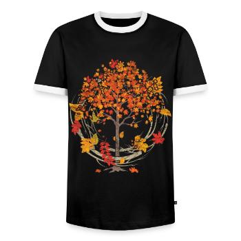 Colorful Foliage Forest Tree Deciduous Leaves Gift Autumn - Men's Ringer Shirt - black/white - Front - AI Model Female 172 light (172cm) & AI Model Male 178 light (178cm)