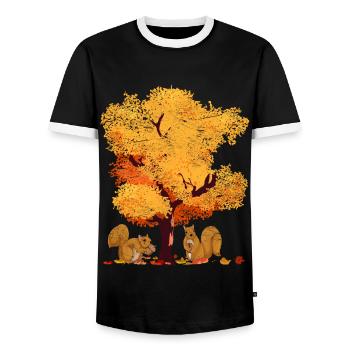 Colorful Tree Deciduous Leaves Foliage Gift Autumn - Men's Ringer Shirt - black/white - Front - AI Model Female 172 light (172cm) & AI Model Male 178 light (178cm)