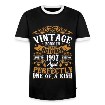 October 1997 Birthday Gift 1997 October - Men's Ringer Shirt - black/white - Front - AI Model Female 172 light (172cm) & AI Model Male 178 light (178cm)