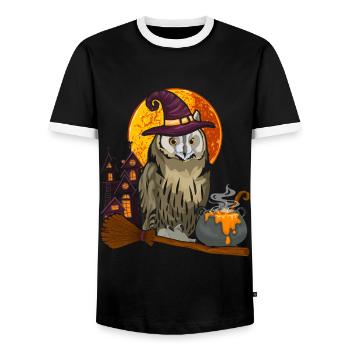 Witches Forest Animal Gift Creepy Halloween Owl - Men's Ringer Shirt - black/white - Front - AI Model Female 172 light (172cm) & AI Model Male 178 light (178cm)