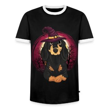 Chien effrayant Cadeau Chapeau de sorcière Halloween Teckel - T-shirt contrasté Homme - noir/blanc - Devant - AI Model Female 172 light (172cm) & AI Model Male 178 light (178cm)