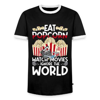 Kino Snack Kinofilm Geschenk Lustiges Popcorn - Männer Kontrast-T-Shirt - Schwarz/Weiß - Vorne - AI Model Female 172 light (172cm) & AI Model Male 178 light (178cm)